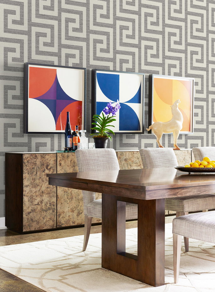 Lillian August Luna Retreat Greek Key Charcoal Wallpaper image 3 of 4