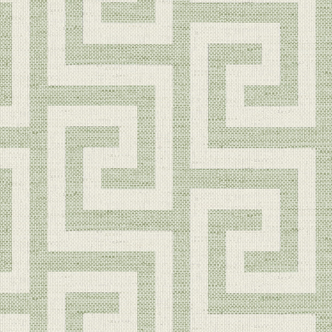 Lillian August Luna Retreat Greek Key Green Ivy Wallpaper image 1 of 4