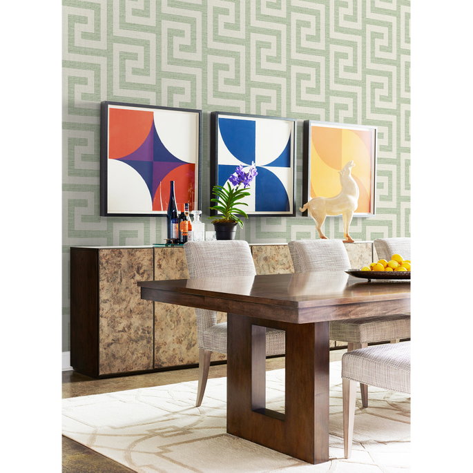 Lillian August Luna Retreat Greek Key Green Ivy Wallpaper image 3 of 4