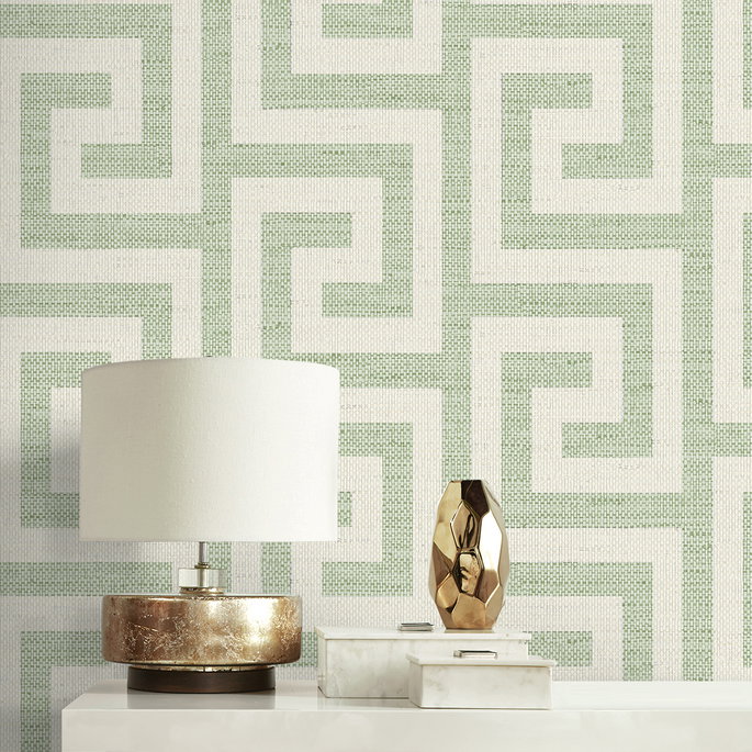 Lillian August Luna Retreat Greek Key Green Ivy Wallpaper image 4 of 4