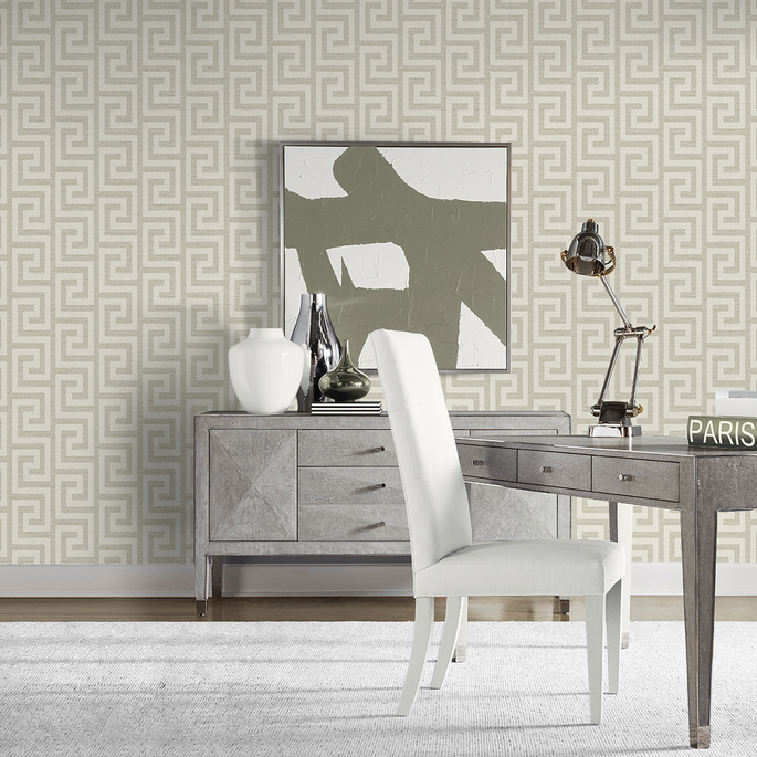 Lillian August Luna Retreat Greek Key Pavestone Wallpaper image 2 of 4