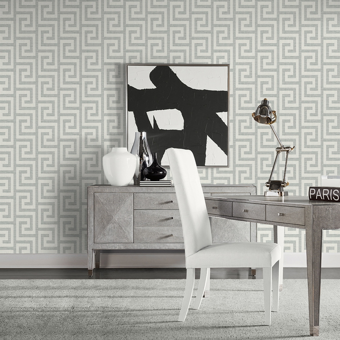 Lillian August Luna Retreat Greek Key Pewter Wallpaper image 2 of 4