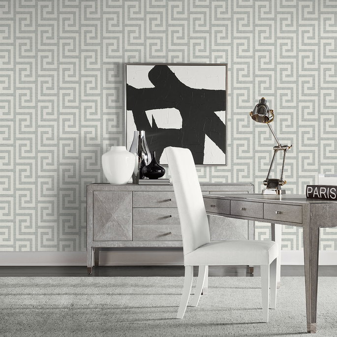 Lillian August Luna Retreat Greek Key Pewter Wallpaper image 2 of 4