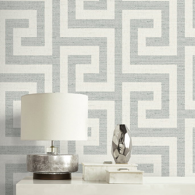 Lillian August Luna Retreat Greek Key Pewter Wallpaper image 4 of 4