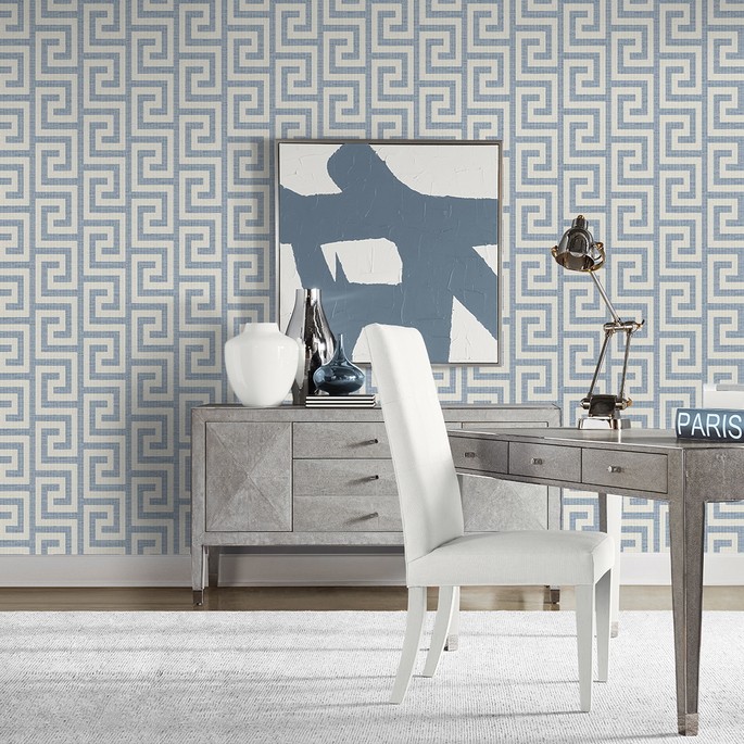 Lillian August Luna Retreat Greek Key Blue Lake Wallpaper image 2 of 4