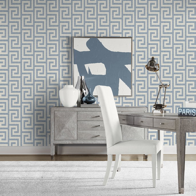 Lillian August Luna Retreat Greek Key Blue Lake Wallpaper image 2 of 4