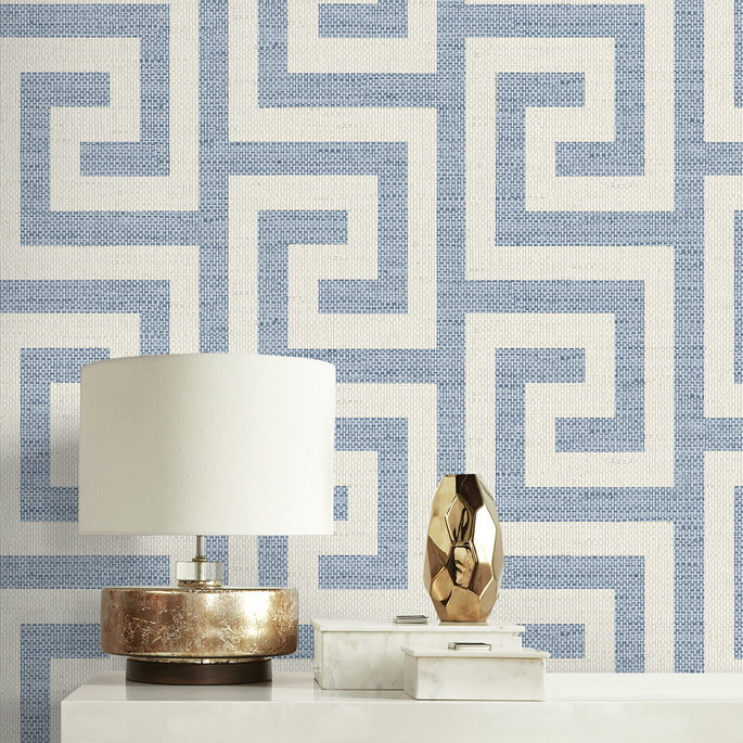 Lillian August Luna Retreat Greek Key Blue Lake Wallpaper image 4 of 4