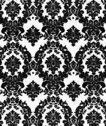 White/Black Damask Matte Satin Fabric