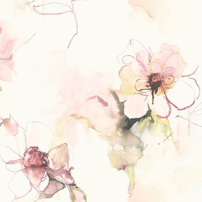 Seabrook Designs Anemone Watercolor Floral Pink Lemonade &amp; Wine Wallpaper image 1 of 2