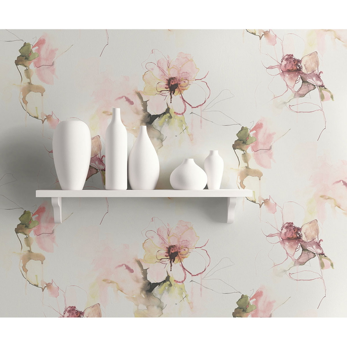 Seabrook Designs Anemone Watercolor Floral Pink Lemonade &amp; Wine Wallpaper image 2 of 2