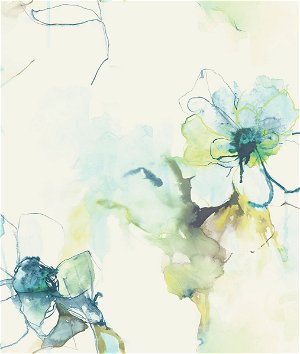 Seabrook Designs Anemone Watercolor Floral Glacier Blue & Pear Wallpaper