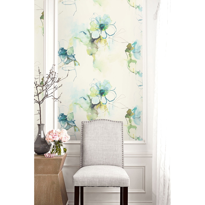 Seabrook Designs Anemone Watercolor Floral Glacier Blue &amp; Pear Wallpaper image 2 of 2