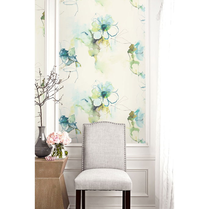 Seabrook Designs Anemone Watercolor Floral Glacier Blue &amp; Pear Wallpaper image 2 of 2