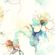 Seabrook Designs Anemone Watercolor Floral Turquoise & Persimmon Wallpaper