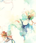 Seabrook Designs Anemone Watercolor Floral Turquoise & Persimmon Wallpaper