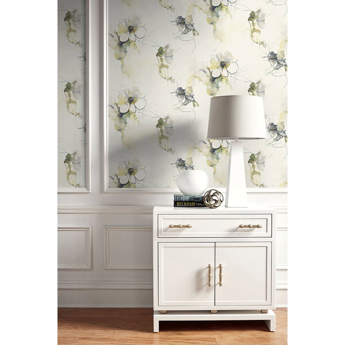 Seabrook Designs Anemone Watercolor Floral Dark Ash &amp; Canary Wallpaper image 2 of 2