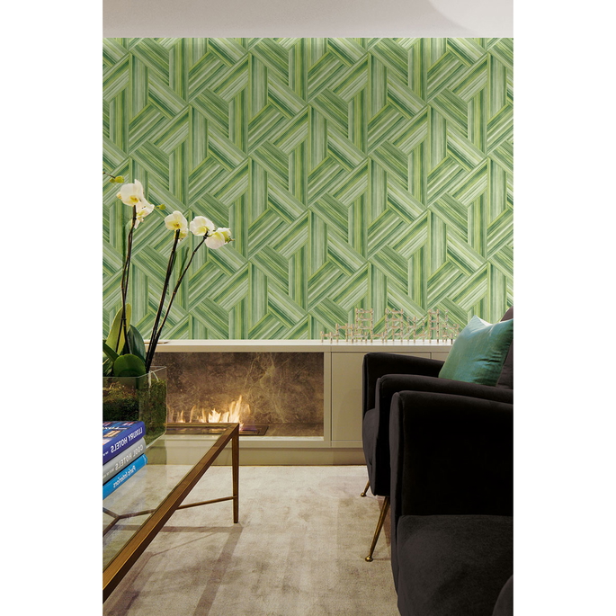 Seabrook Designs Geo Inlay Chartreuse &amp; Basil Wallpaper image 2 of 2
