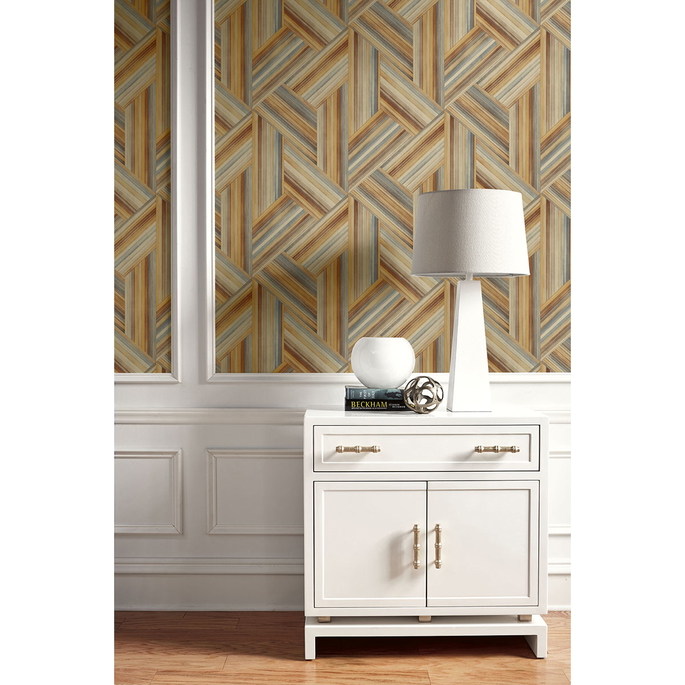 Seabrook Designs Geo Inlay Saddle Brown &amp; Steel Wallpaper image 2 of 2