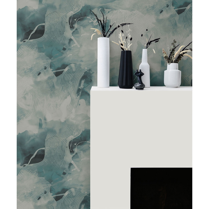 Seabrook Designs Notch Trowel Abstract Sea Green &amp; Pearl Wallpaper image 2 of 2