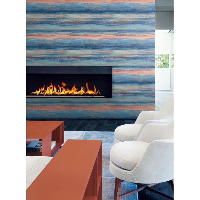 Seabrook Designs Sunset Stripes Blueberry &amp; Vermillion Orange Wallpaper image 2 of 2