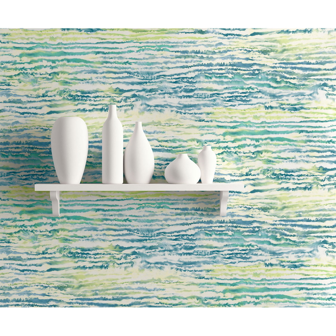 Seabrook Designs Watercolor Waves Deep Sea &amp; Spring Green Wallpaper image 2 of 2