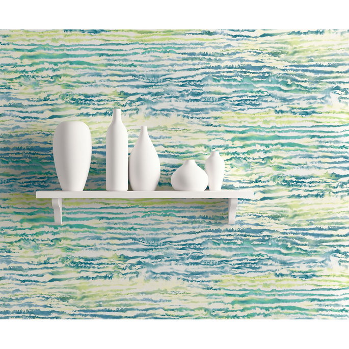Seabrook Designs Watercolor Waves Deep Sea &amp; Spring Green Wallpaper image 2 of 2