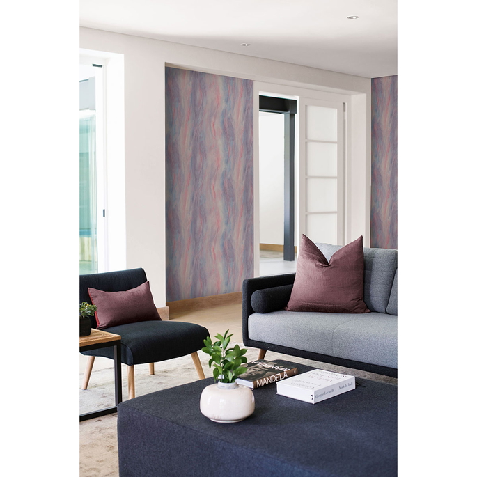 Seabrook Designs Smoke Texture Embossed Vinyl Bluestone &amp; Rosewood Wallpaper image 2 of 2