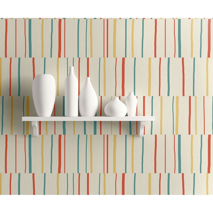 Seabrook Designs Block Lines Vermillion/Sunflower/Teal Wallpaper image 2 of 2