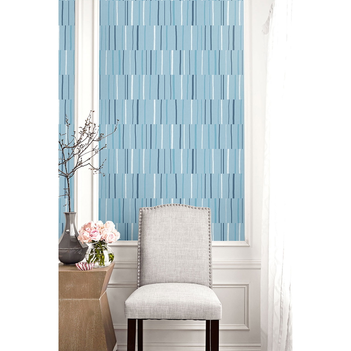 Seabrook Designs Block Lines Bluebird/Navy/Glacier White Wallpaper image 2 of 2