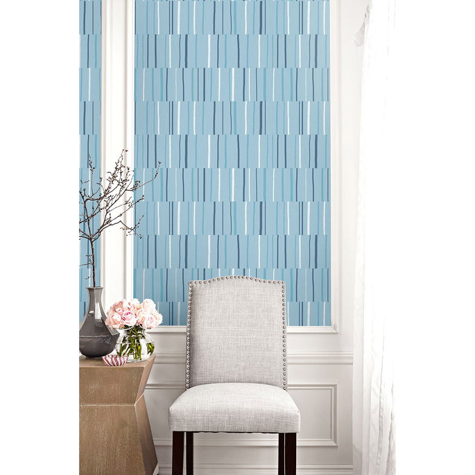 Seabrook Designs Block Lines Bluebird/Navy/Glacier White Wallpaper image 2 of 2