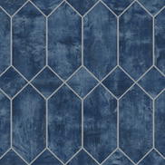 Seabrook Designs Geo Faux Denim Blue & Metallic Silver Wallpaper