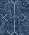 Seabrook Designs Geo Faux Denim Blue & Metallic Silver Wallpaper