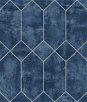 Seabrook Designs Geo Faux Denim Blue & Metallic Silver Wallpaper