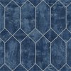 Seabrook Designs Geo Faux Denim Blue & Metallic Silver Wallpaper - Image 1