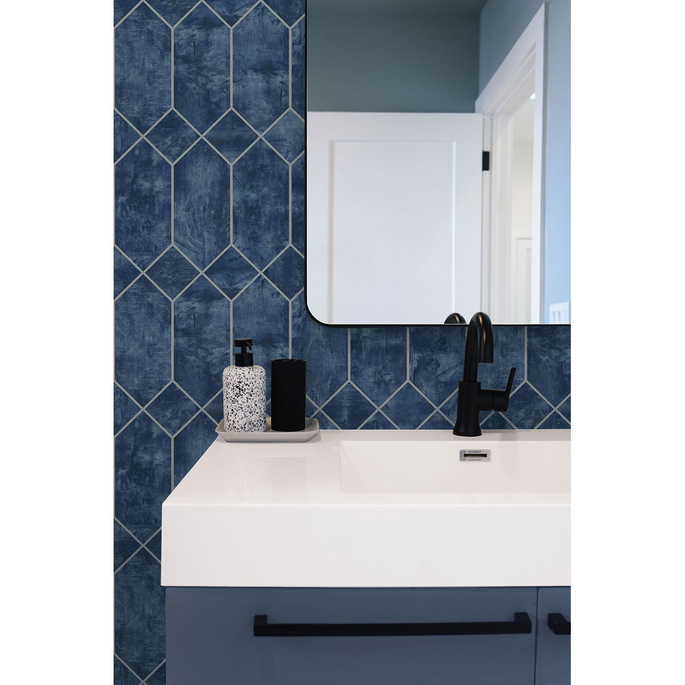 Seabrook Designs Geo Faux Denim Blue &amp; Metallic Silver Wallpaper image 2 of 2