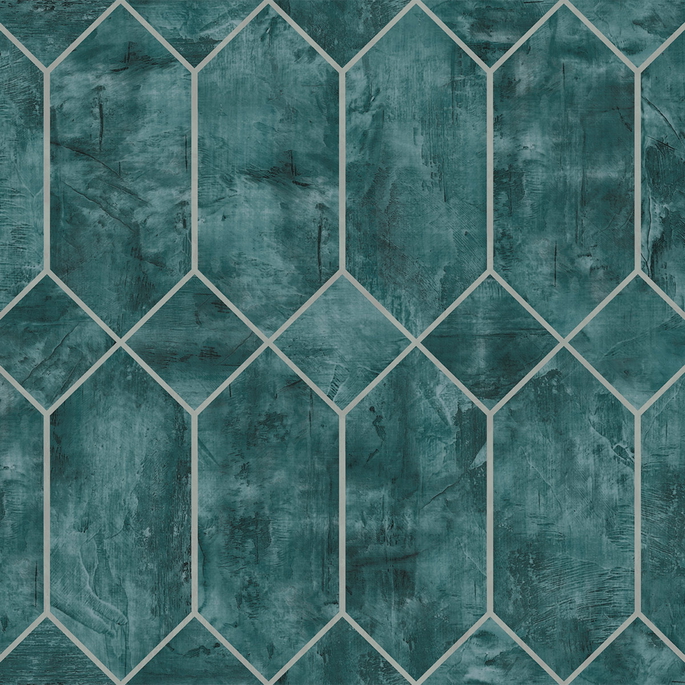 Seabrook Designs Geo Faux Emerald &amp; Metallic Silver Wallpaper image 1 of 2