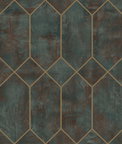 Seabrook Designs Geo Faux Rust/Forest Green/Metallic Gold Wallpaper