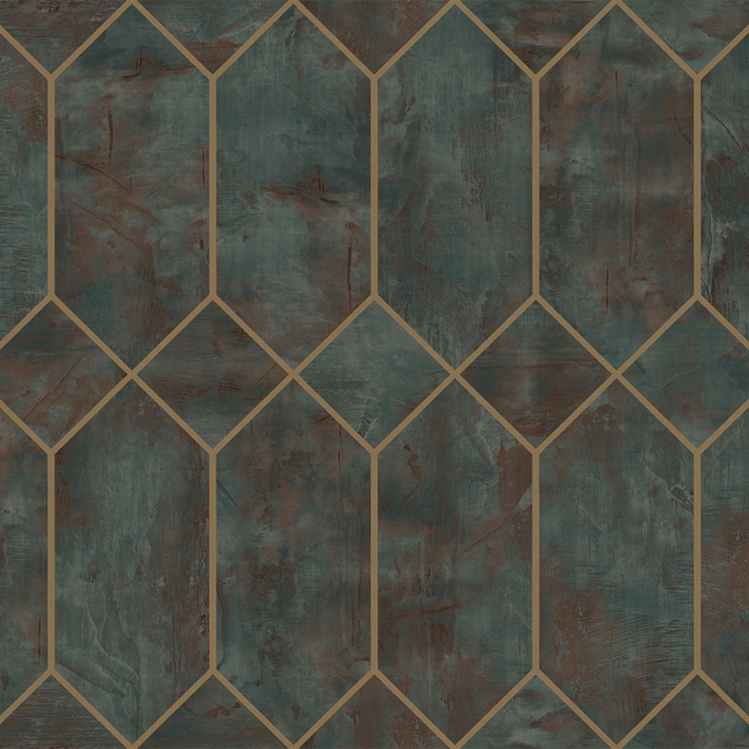 Seabrook Designs Geo Faux Rust/Forest Green/Metallic Gold Wallpaper image 1 of 2