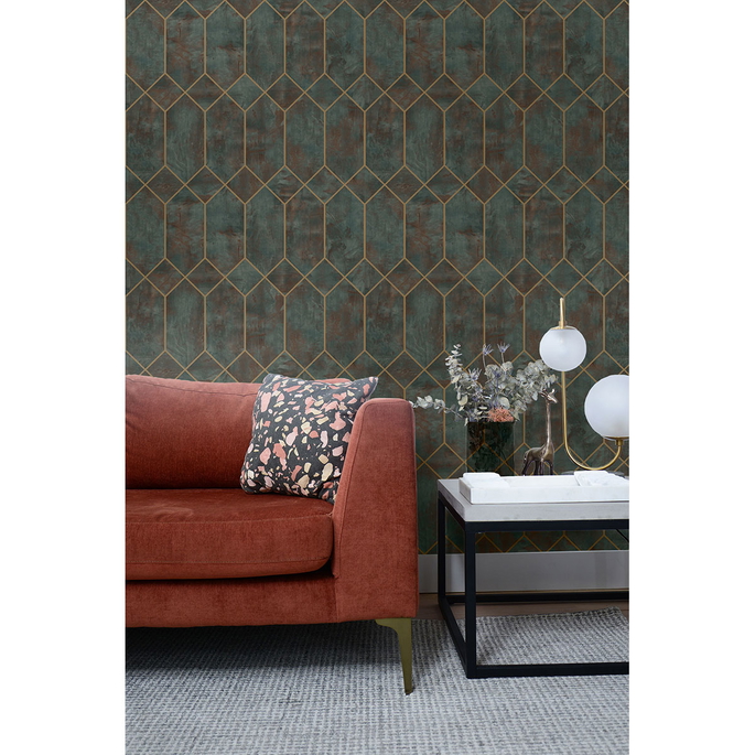 Seabrook Designs Geo Faux Rust/Forest Green/Metallic Gold Wallpaper image 2 of 2