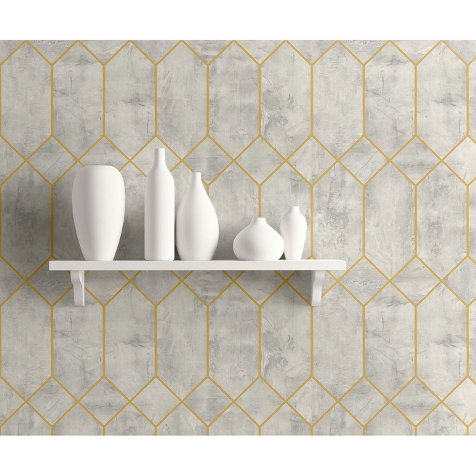 Seabrook Designs Geo Faux Silver Birch &amp; Metallic Gold Wallpaper image 2 of 2