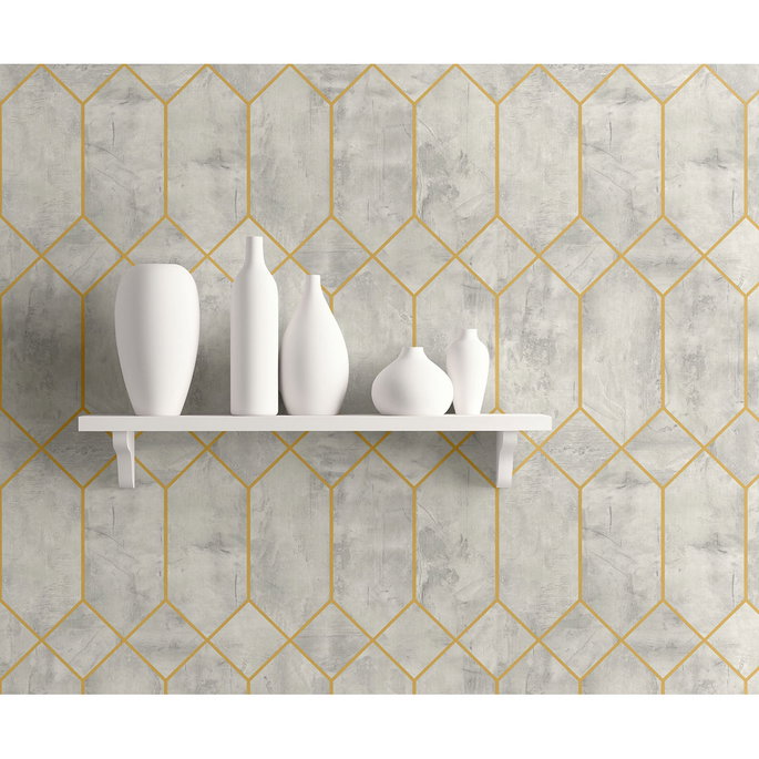 Seabrook Designs Geo Faux Silver Birch &amp; Metallic Gold Wallpaper image 2 of 2