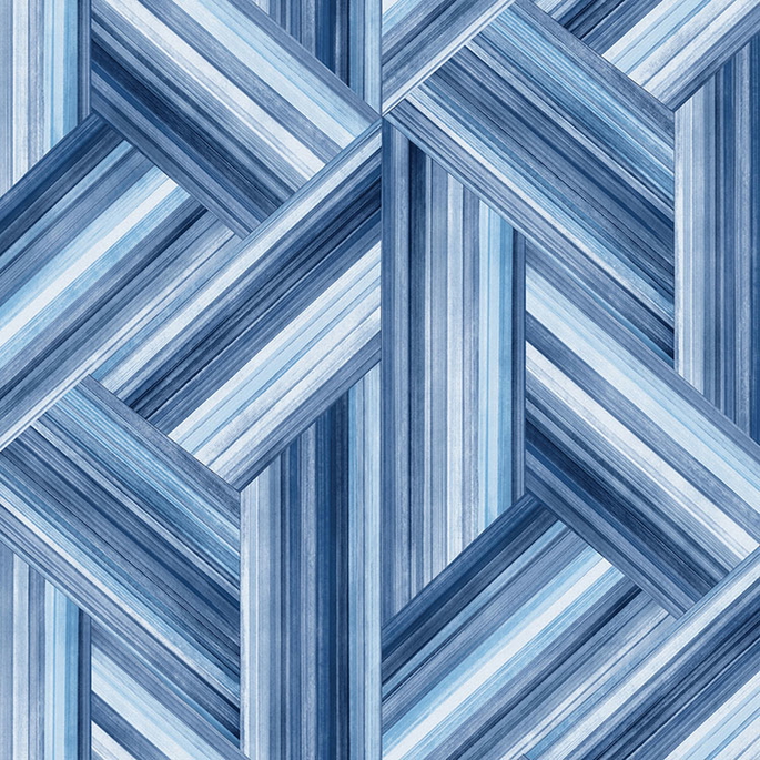 Seabrook Designs Geo Inlay Denim &amp; Sky Blue Fabric image 1 of 2