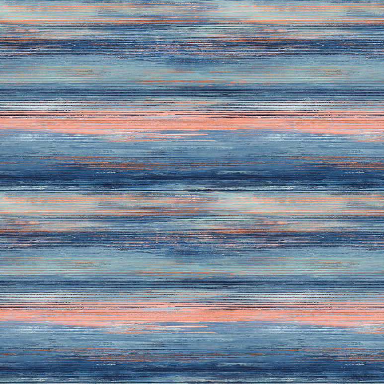 Seabrook Designs Sunset Stripes Blueberry &amp; Vermillion Orange Fabric