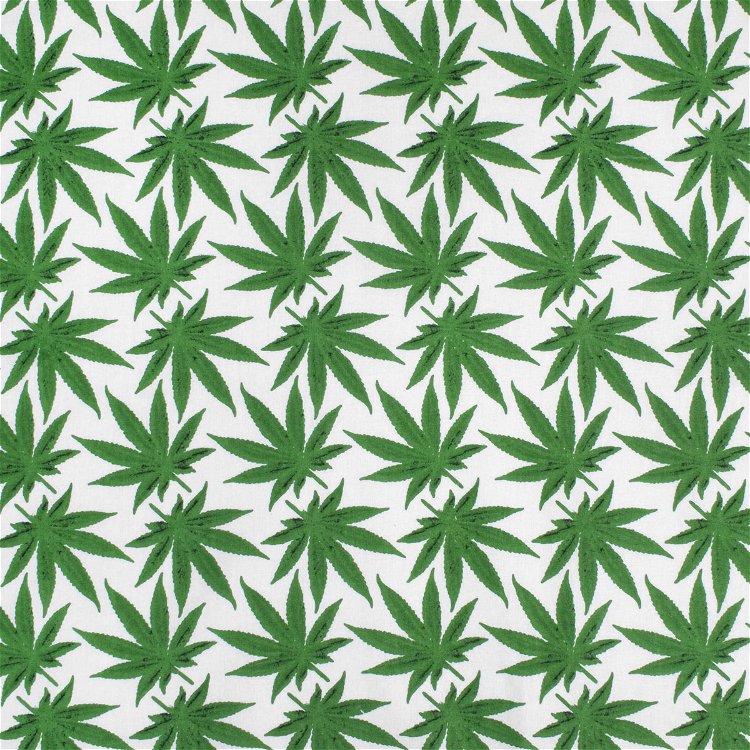 White Cannabis Leaf Cotton Print Fabric