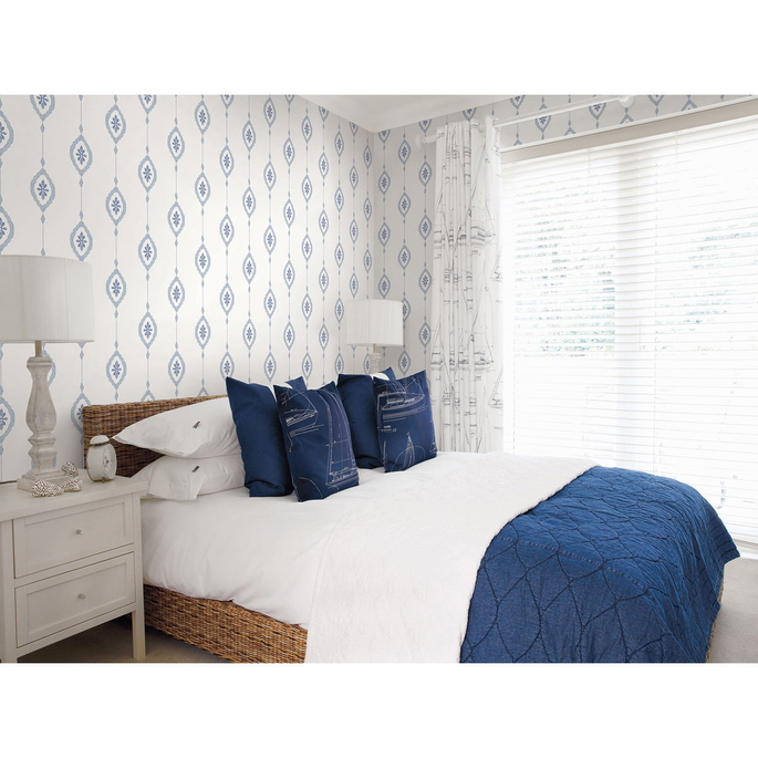 Seabrook Designs Sand Dollar Stripe Coastal Blue Wallpaper image 2 of 2