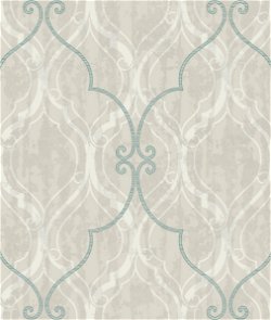 Seabrook Designs Corsica Ogee Linen & Teal Wallpaper