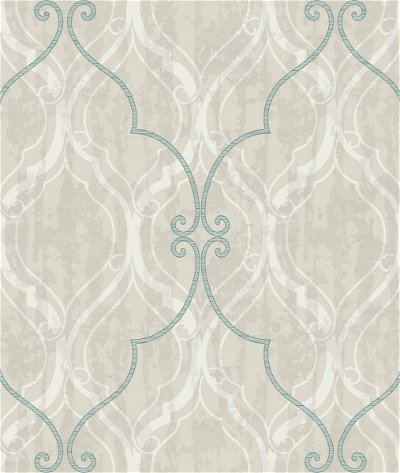 Seabrook Designs Corsica Ogee Linen & Teal Wallpaper