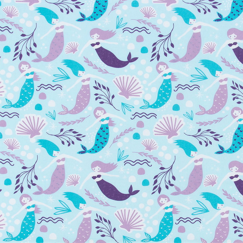 Premier Prints Mermaids Girly Blue Canvas Fabric