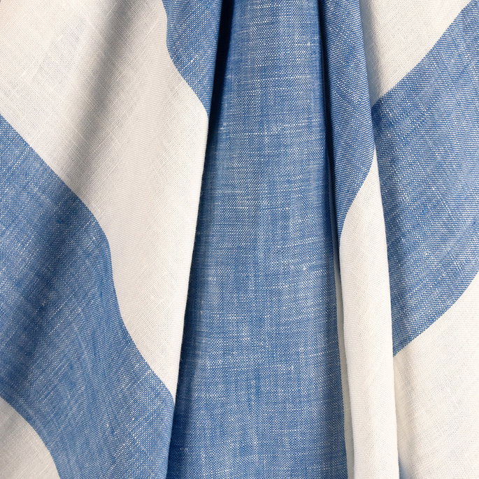 120" Blue Montauk Stripes Linen Fabric image 2 of 2
