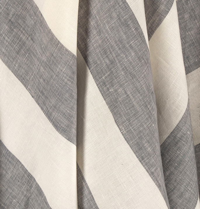 120" Grey Montauk Stripes Linen Fabric image 2 of 2